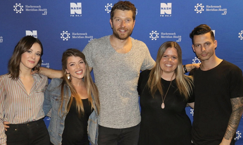 Jillian Jacqueline, Brett Eledredge and Devin Dawson with NYCountry Swag's Christina Bosch and Stephanie Wagner