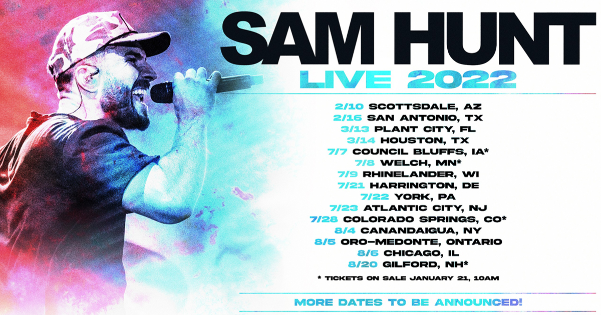 Sam Hunt Reveals First Stretch of 2022 Tour Dates